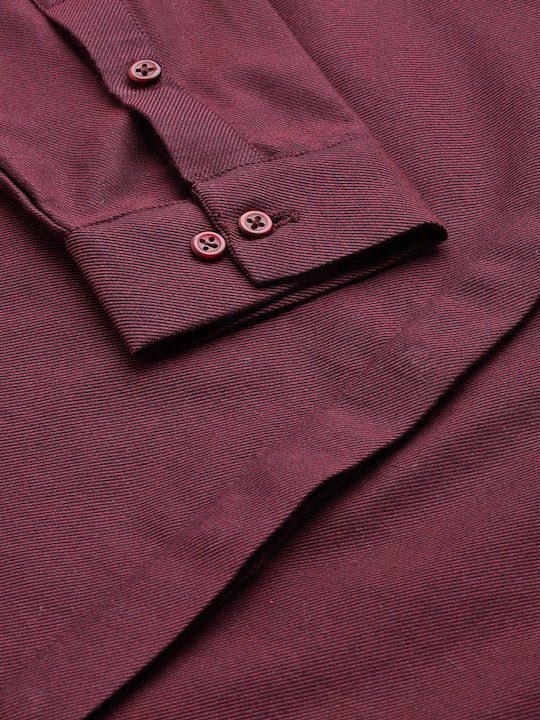 Women Maroon Solid Pure Cotton Slim Fit Formal Shirt - #folk republic#