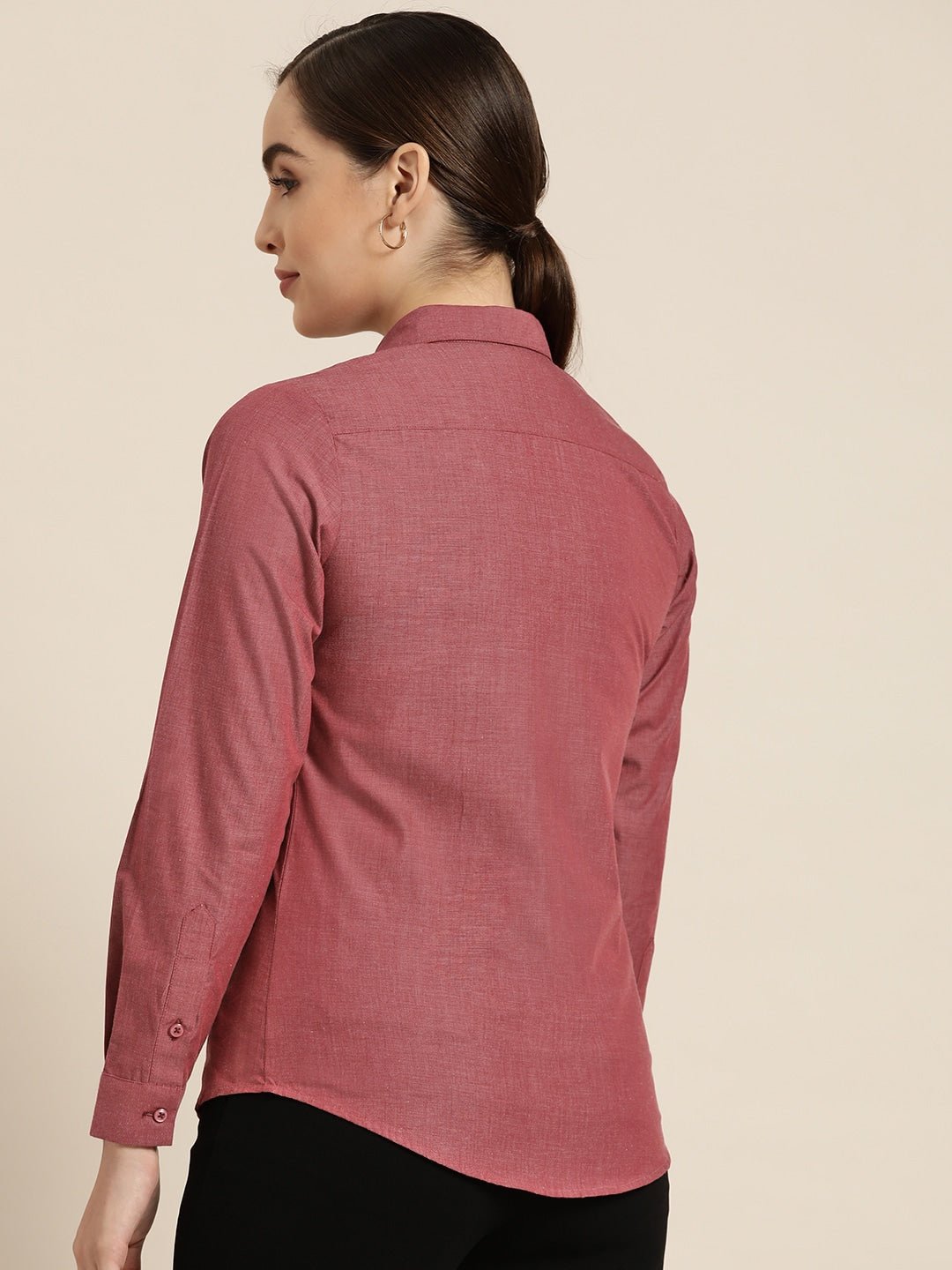 Women Maroon Solid Pure Cotton Slim Fit Formal Shirt - #folk republic#