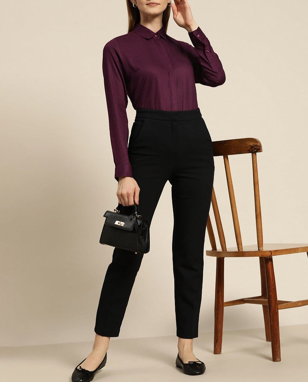 Women Maroon Solid Viscose Rayon Regular Fit Formal Shirt - #folk republic#
