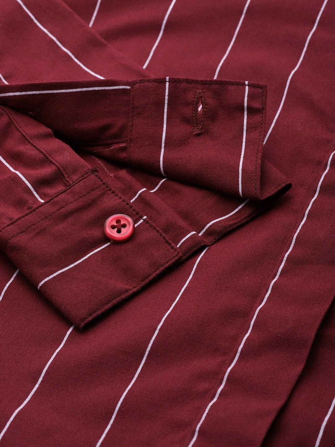 Women Maroon Striped Pure Cotton Slim Fit Formal Shirt - #folk republic#