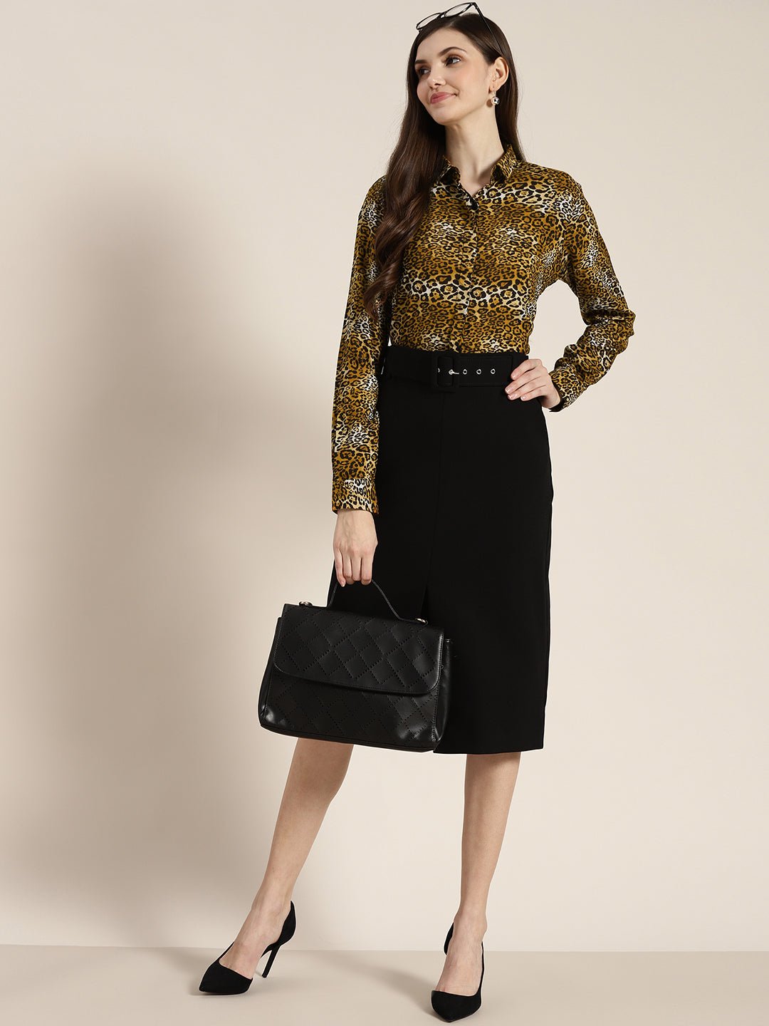 Women Mustard Printed Viscose Rayon Regular Fit Formal Shirt - #folk republic#