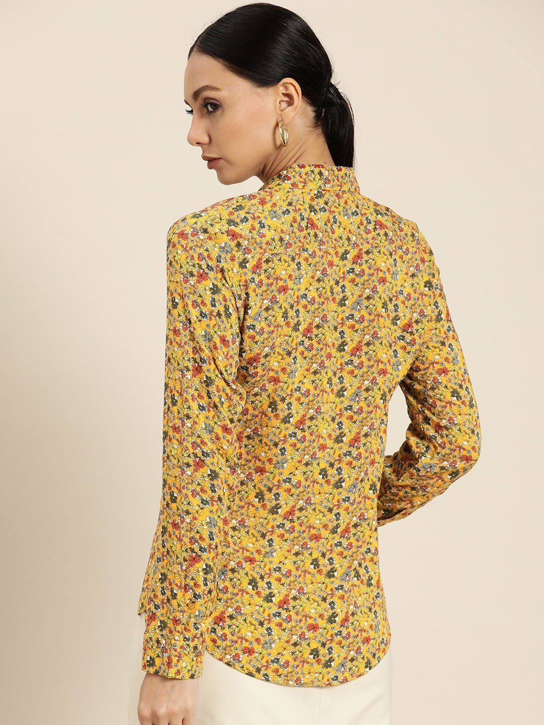 Women Mustard Prints Viscose Rayon Slim Fit Formal Shirt - #folk republic#