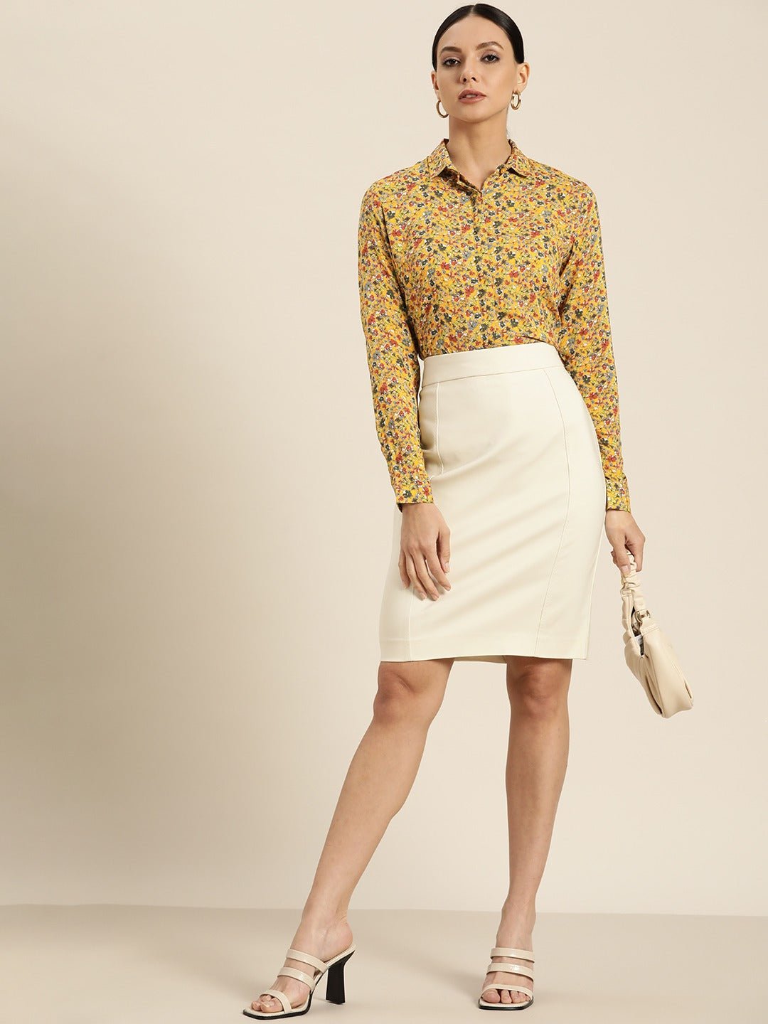 Women Mustard Prints Viscose Rayon Slim Fit Formal Shirt - #folk republic#