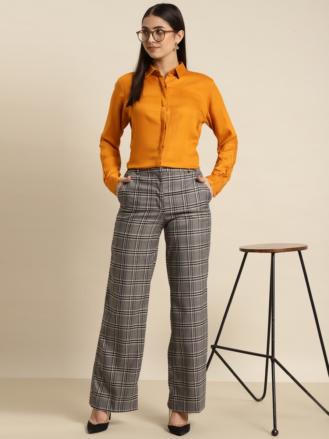 Women Mustard Solid Viscose Rayon Regular Fit Formal Shirt - #folk republic#