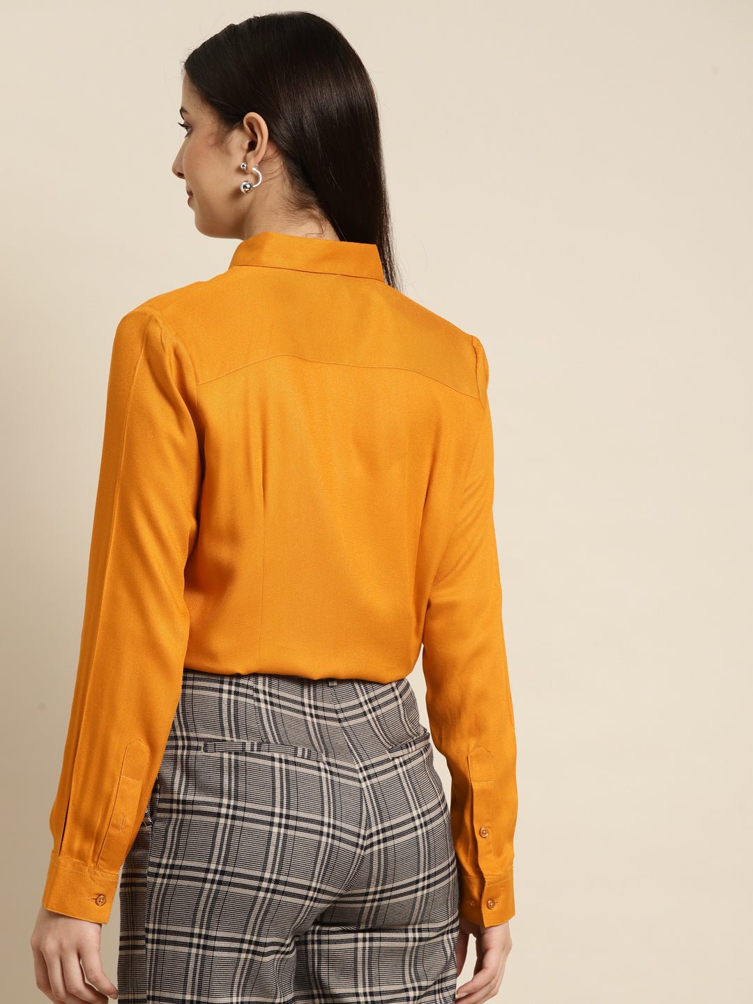Women Mustard Solid Viscose Rayon Regular Fit Formal Shirt - #folk republic#
