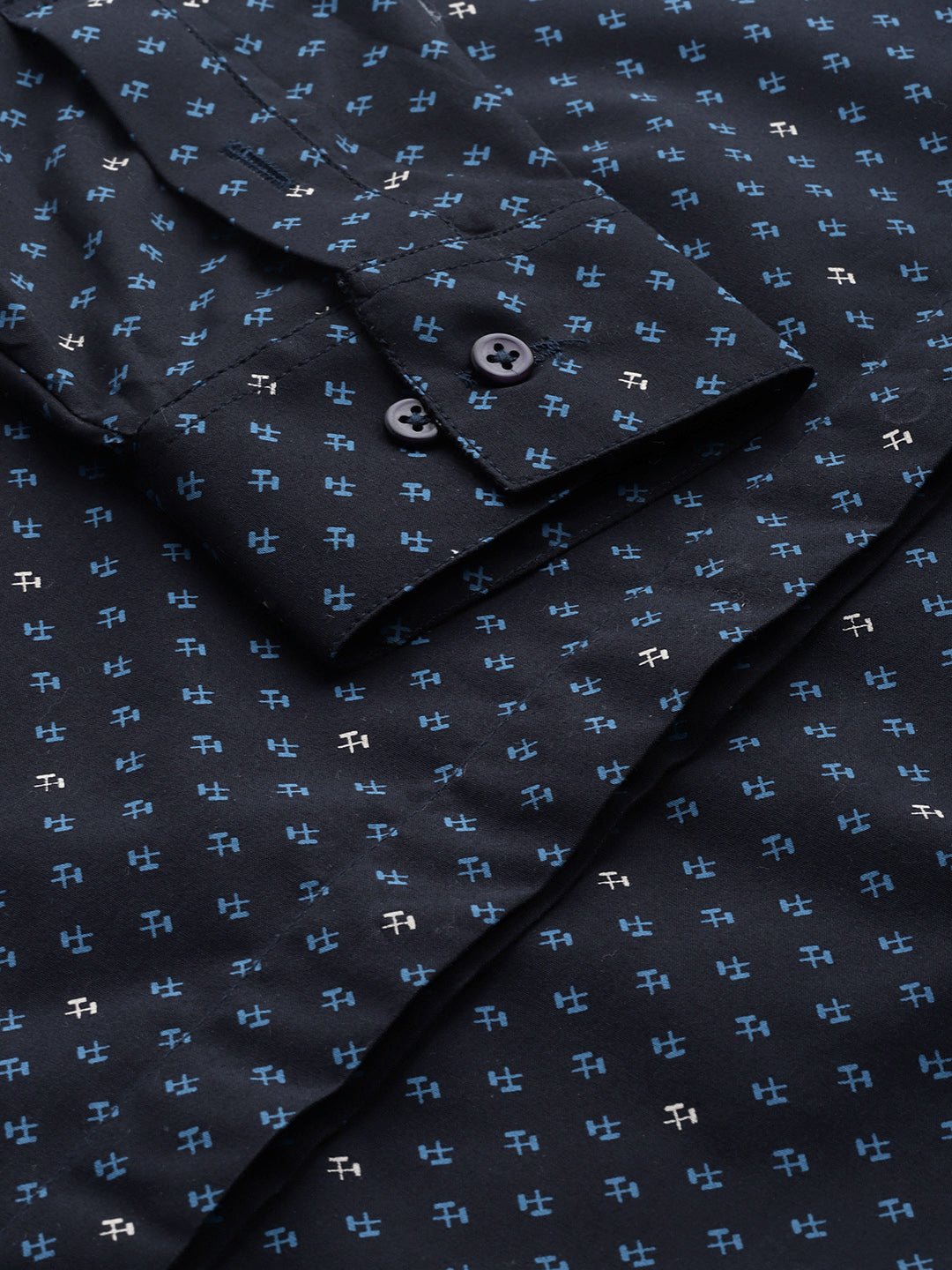 Women Navy & Blue Prints Pure Cotton Slim Fit Formal Shirt - #folk republic#