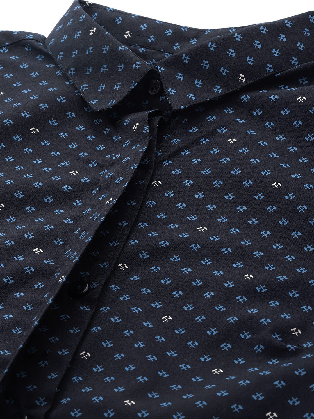 Women Navy & Blue Prints Pure Cotton Slim Fit Formal Shirt - #folk republic#