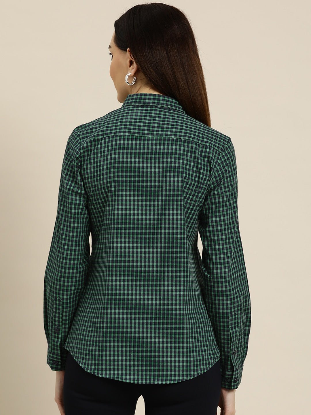 Women Navy Checks Pure Cotton Slim Fit Formal Shirt - #folk republic#