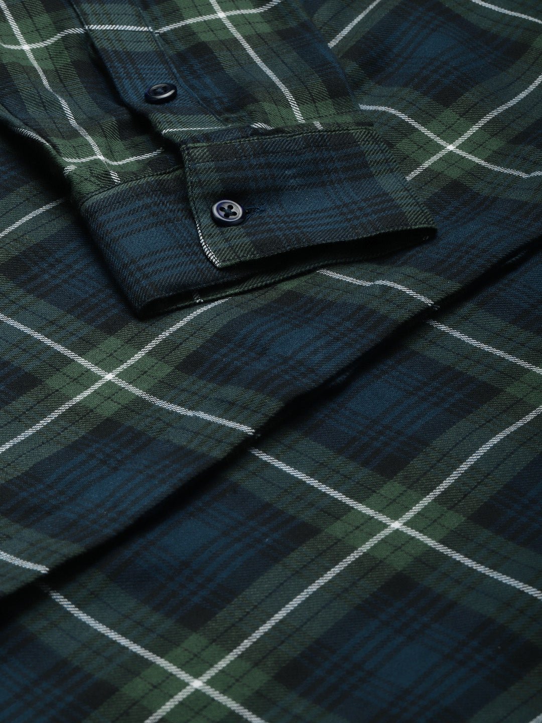 Women Navy & Green Checked Pure Cotton Regular Fit Formal Shirt - #folk republic#