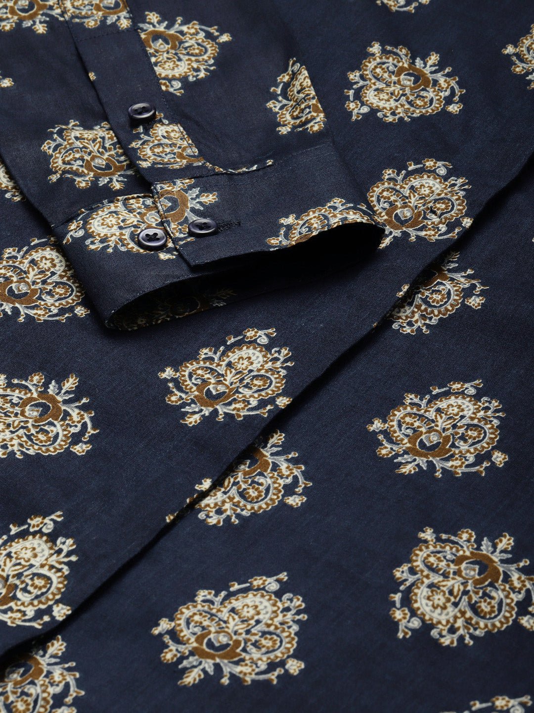 Women Navy Printed Pure Cotton Regular Fit Formal Shirt - #folk republic#