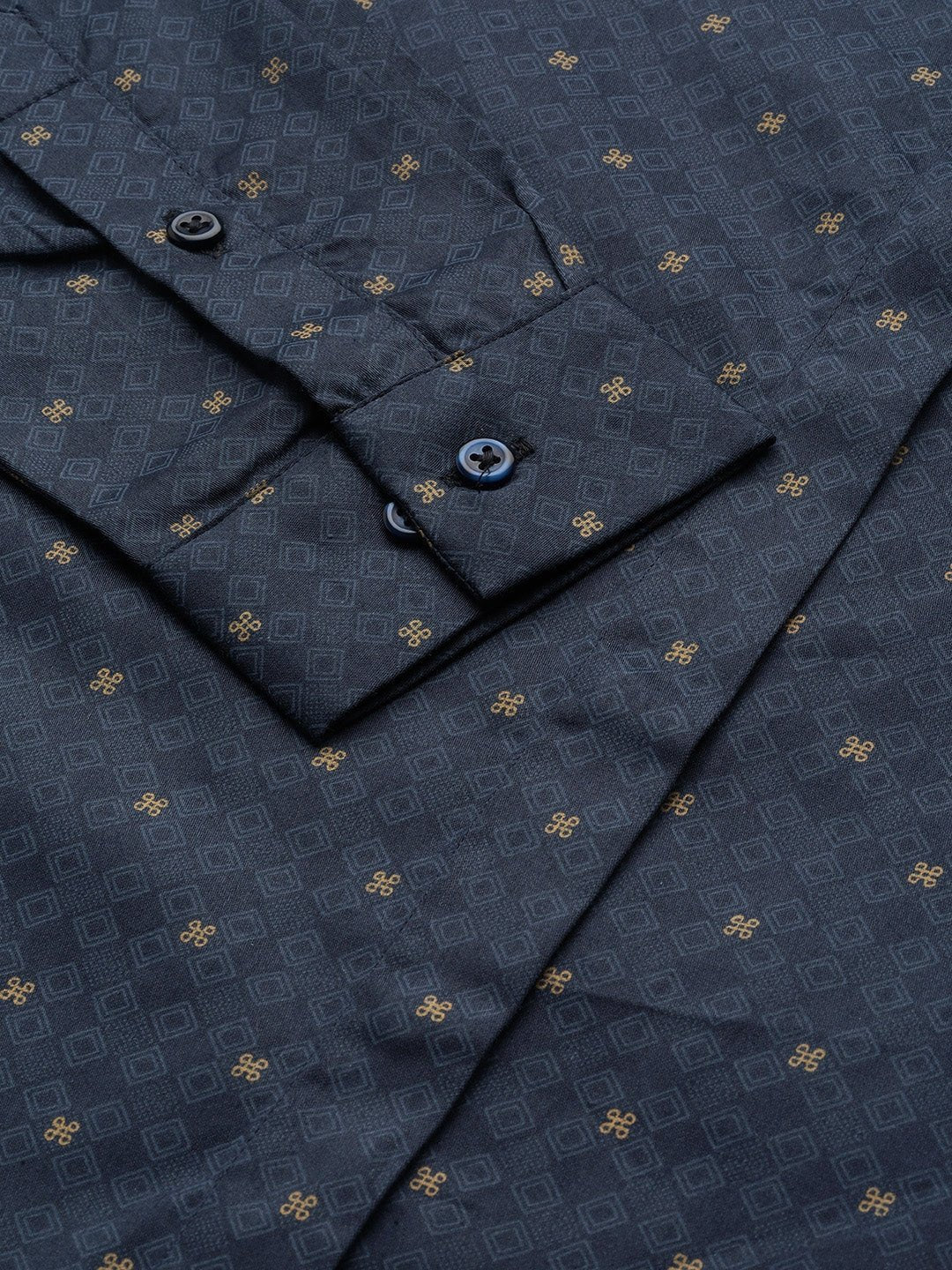 Women Navy Printed Pure Cotton Slim Fit Formal Shirt - #folk republic#