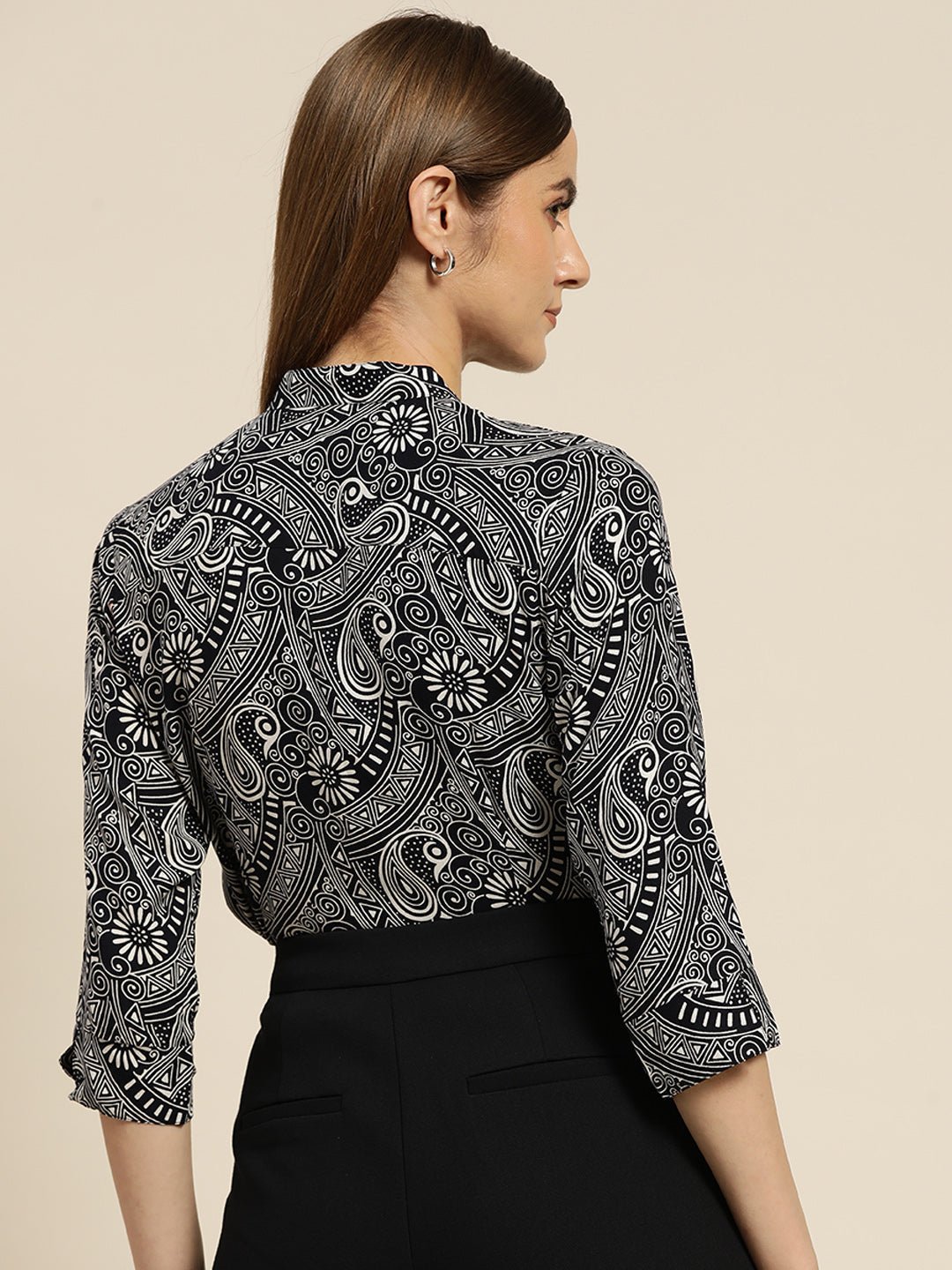 Women Navy Printed Viscose Rayon Regular Fit Formal Shirt - #folk republic#
