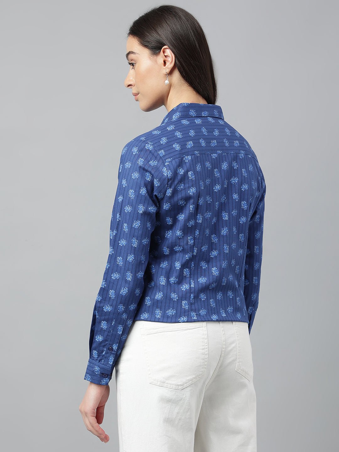 Women Navy Prints Pure Cotton Regular Fit Formal Shirt - #folk republic#