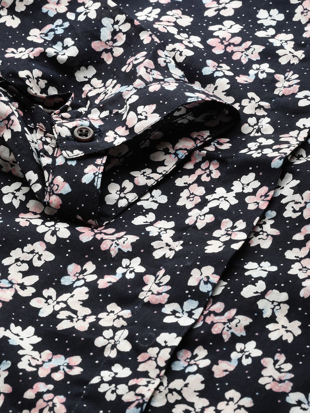 Women Navy Prints Pure Cotton Slim Fit Formal Shirt - #folk republic#