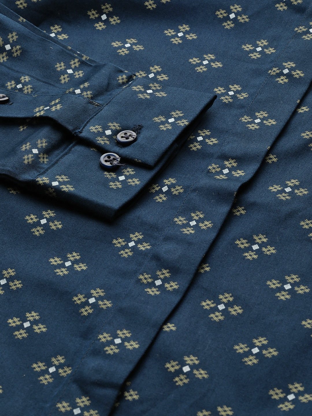Women Navy Prints Pure Cotton Slim Fit Formal Shirt - #folk republic#