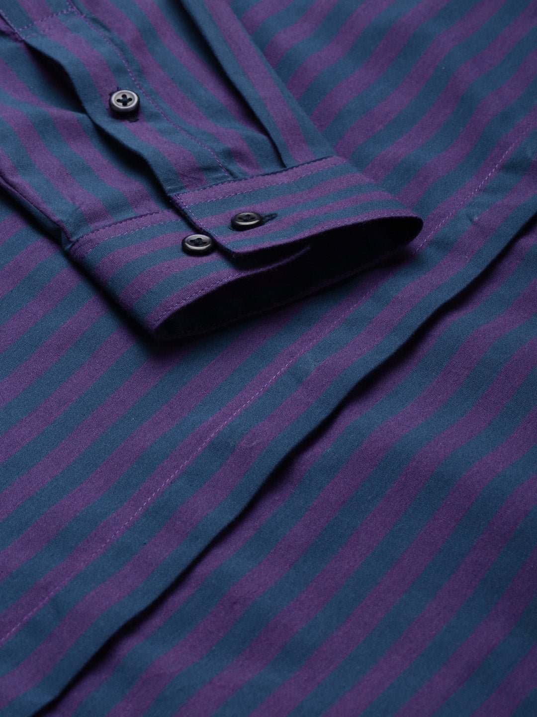 Women Navy & Purple Striped Pure Cotton Regular Fit Formal Shirt - #folk republic#
