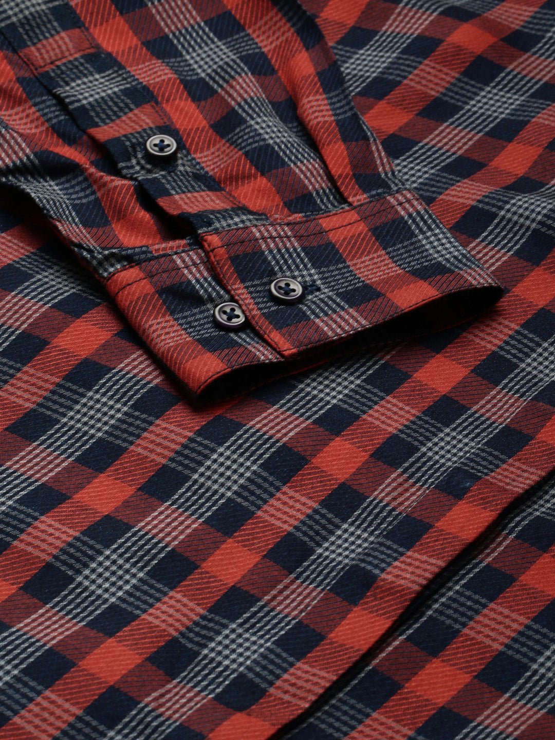 Women Navy & Red Checked Pure Cotton Regular Fit Formal Shirt - #folk republic#
