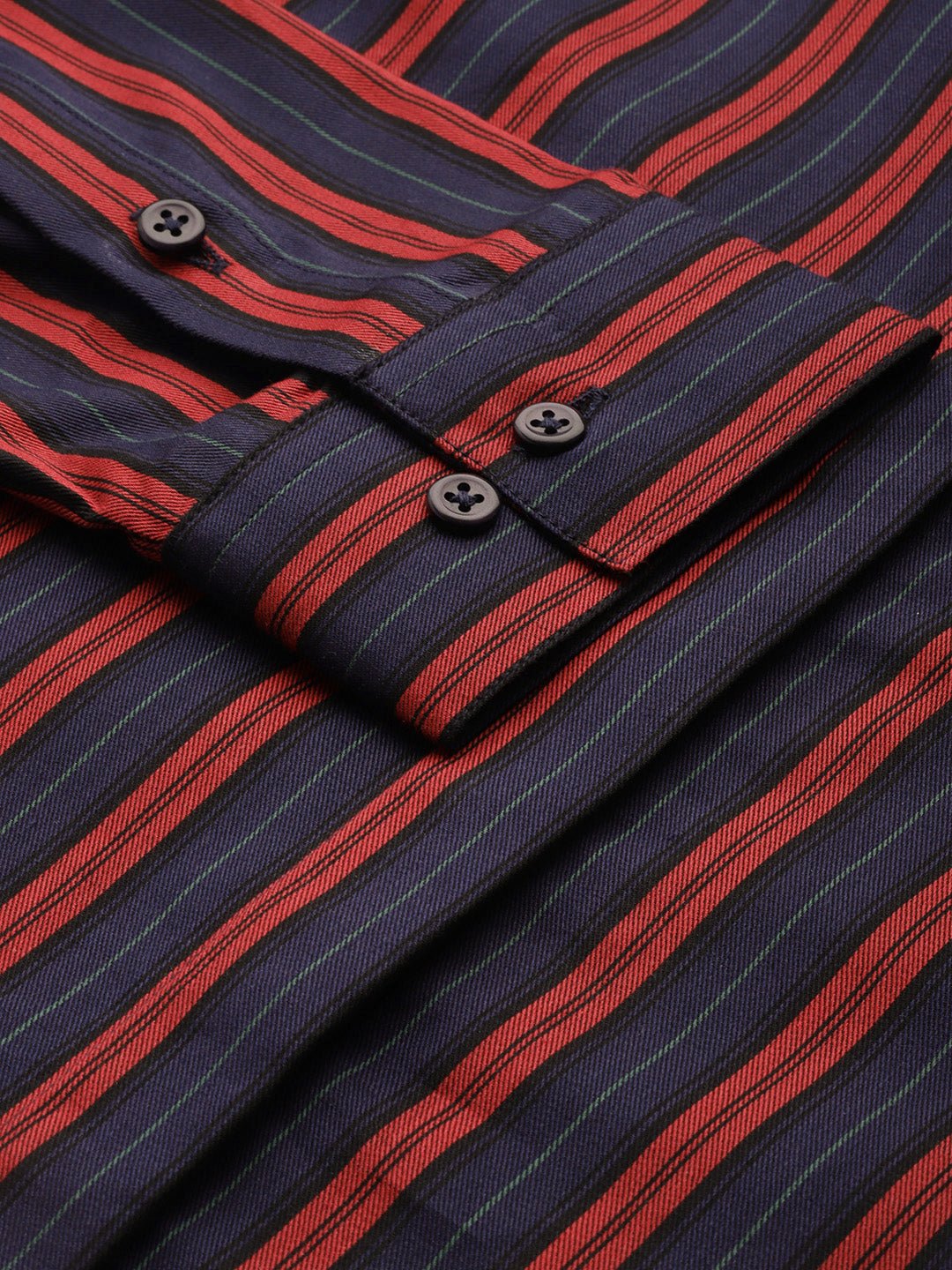 Women Navy & Red Stripes Pure Cotton Slim Fit Formal Shirt - #folk republic#