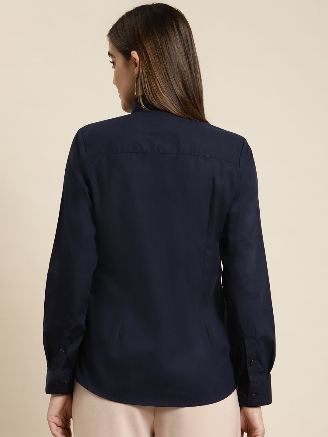Women Navy Solid Pure Cotton Regular Fit Formal Shirt - #folk republic#