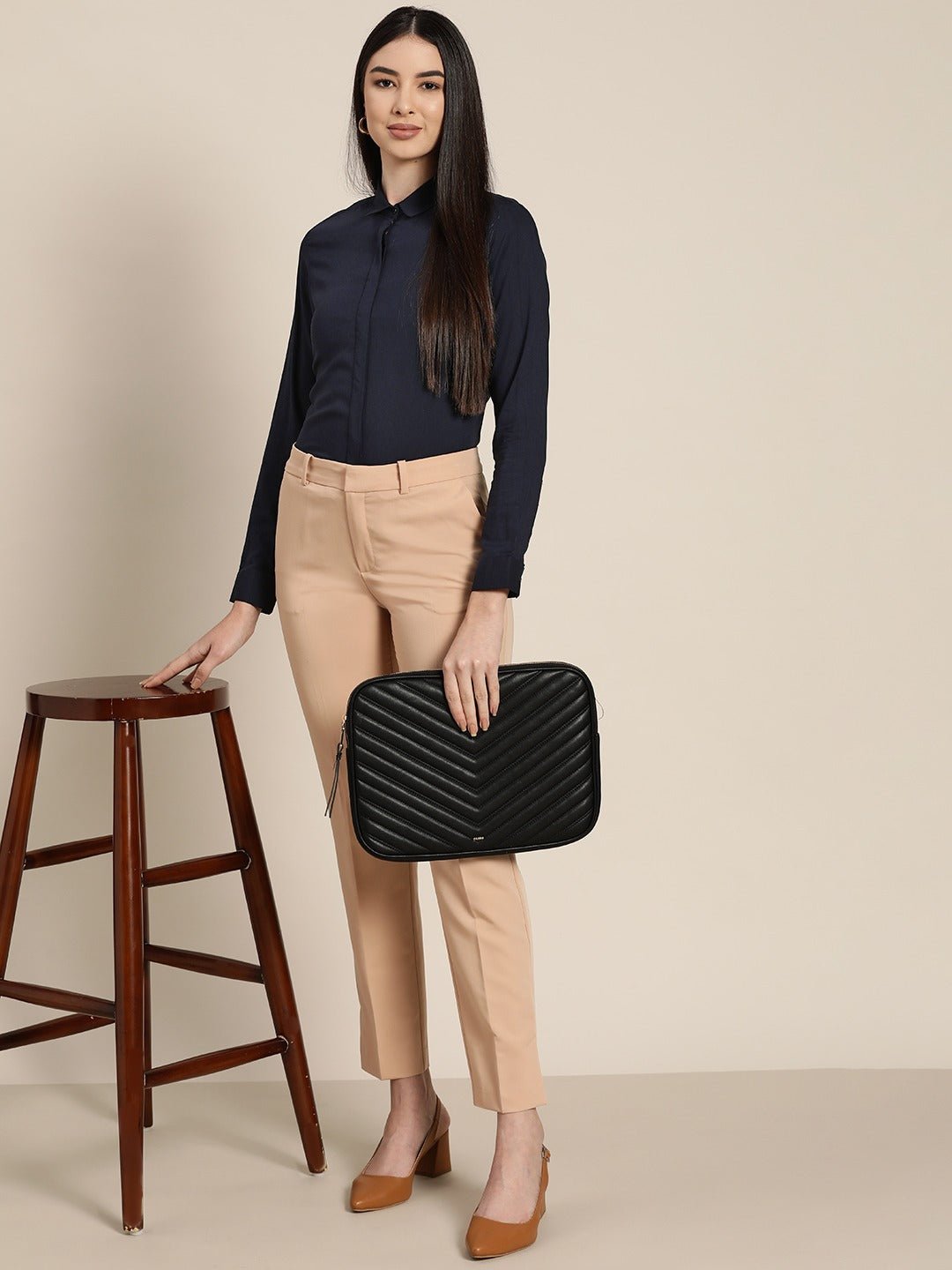 Women Navy Solids Viscose Rayon Slim Fit Formal Shirt - #folk republic#