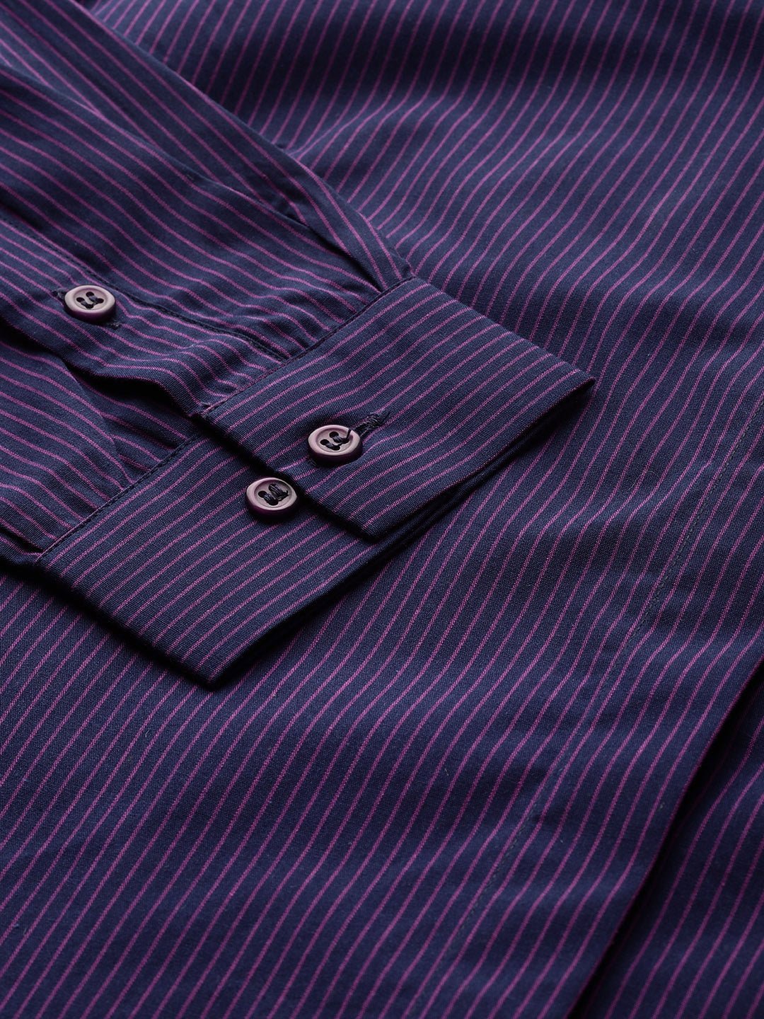 Women Navy Striped Pure Cotton Slim Fit Formal Shirt - #folk republic#