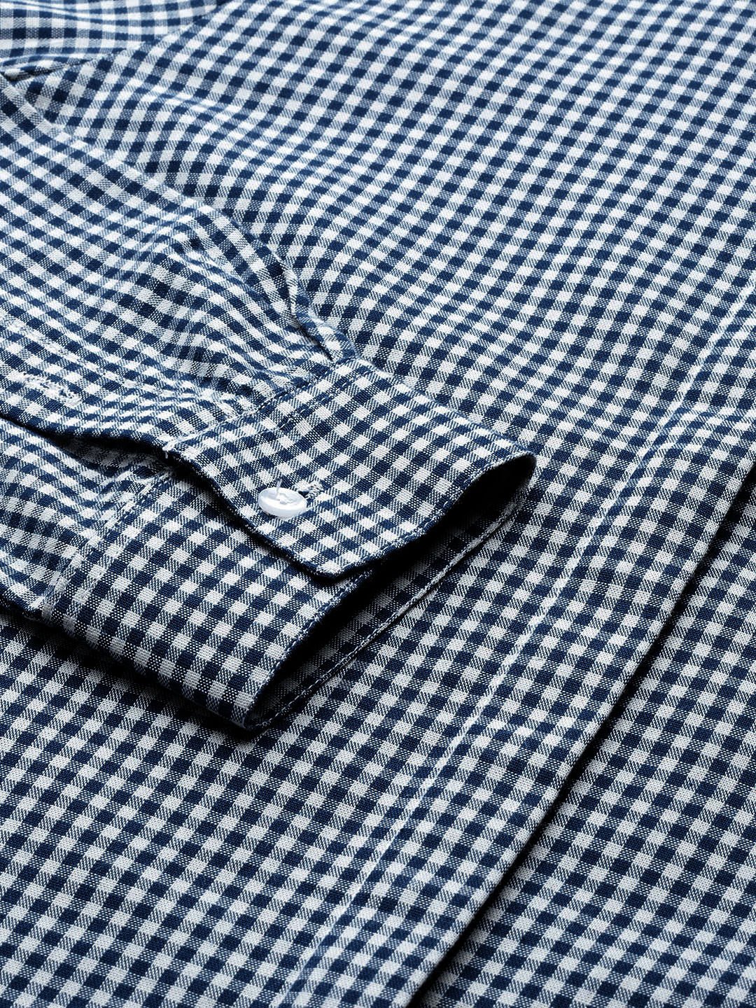 Women Navy & White Checked Pure Cotton Regular Fit Formal Shirt - #folk republic#
