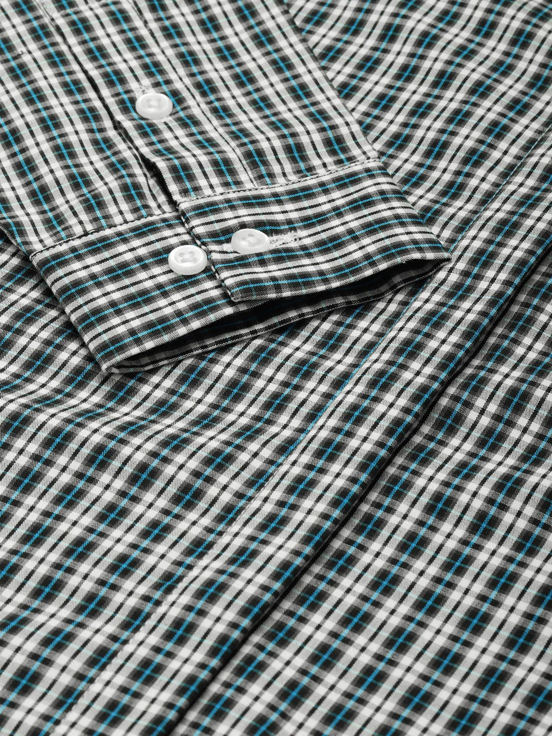 Women Navy & White Checked Pure Cotton Slim Fit Formal Shirt - #folk republic#