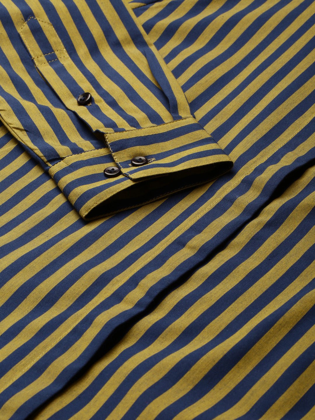 Women Navy & Yellow Striped Pure Cotton Regular Fit Formal Shirt - #folk republic#