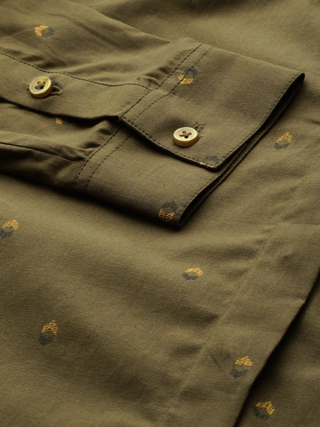 Women Olive Prints Pure Cotton Slim Fit Formal Shirt - #folk republic#