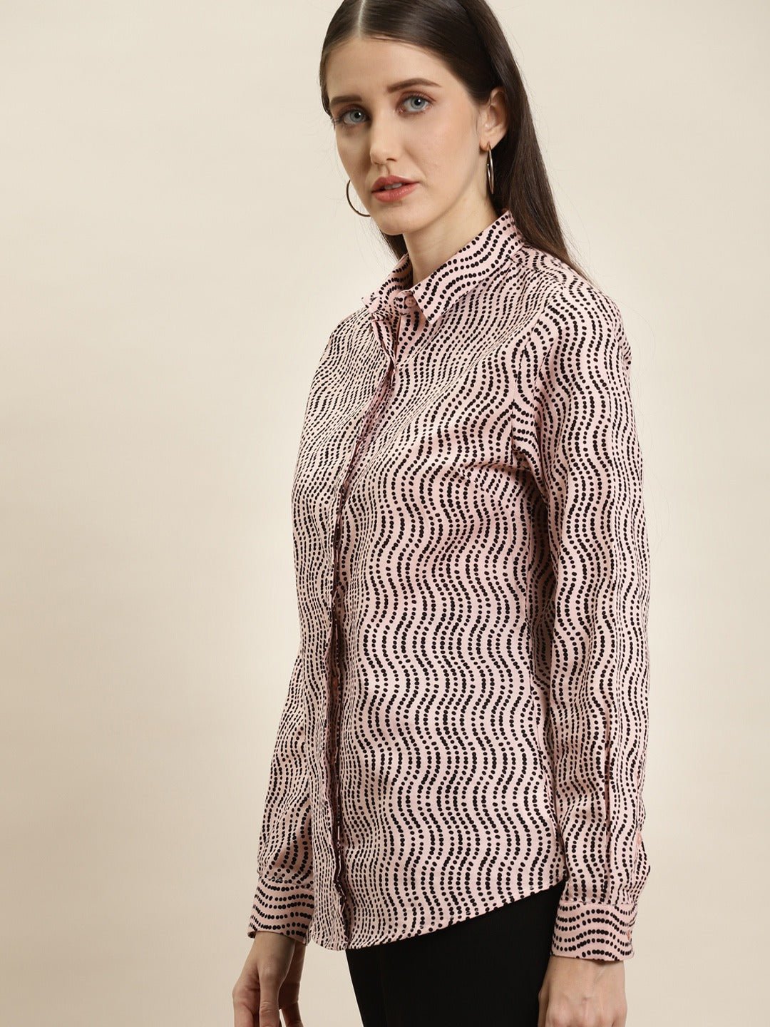 Women Pink & Black Prints Pure Cotton Slim Fit Formal Shirt - #folk republic#