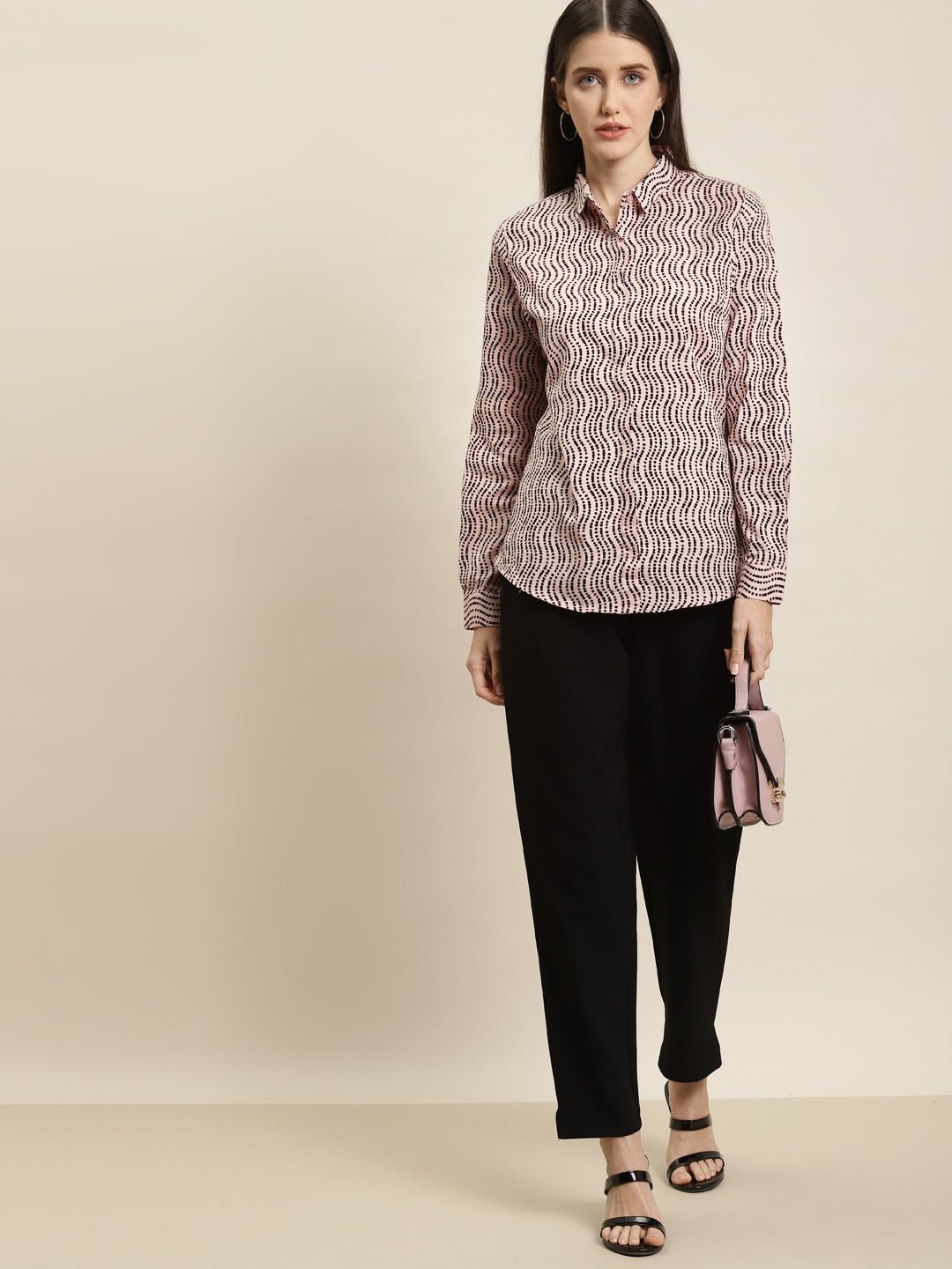Women Pink & Black Prints Pure Cotton Slim Fit Formal Shirt - #folk republic#