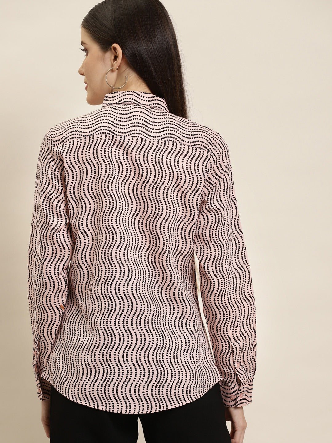Women Pink & Black Prints Pure Cotton Slim Fit Formal Shirt - #folk republic#