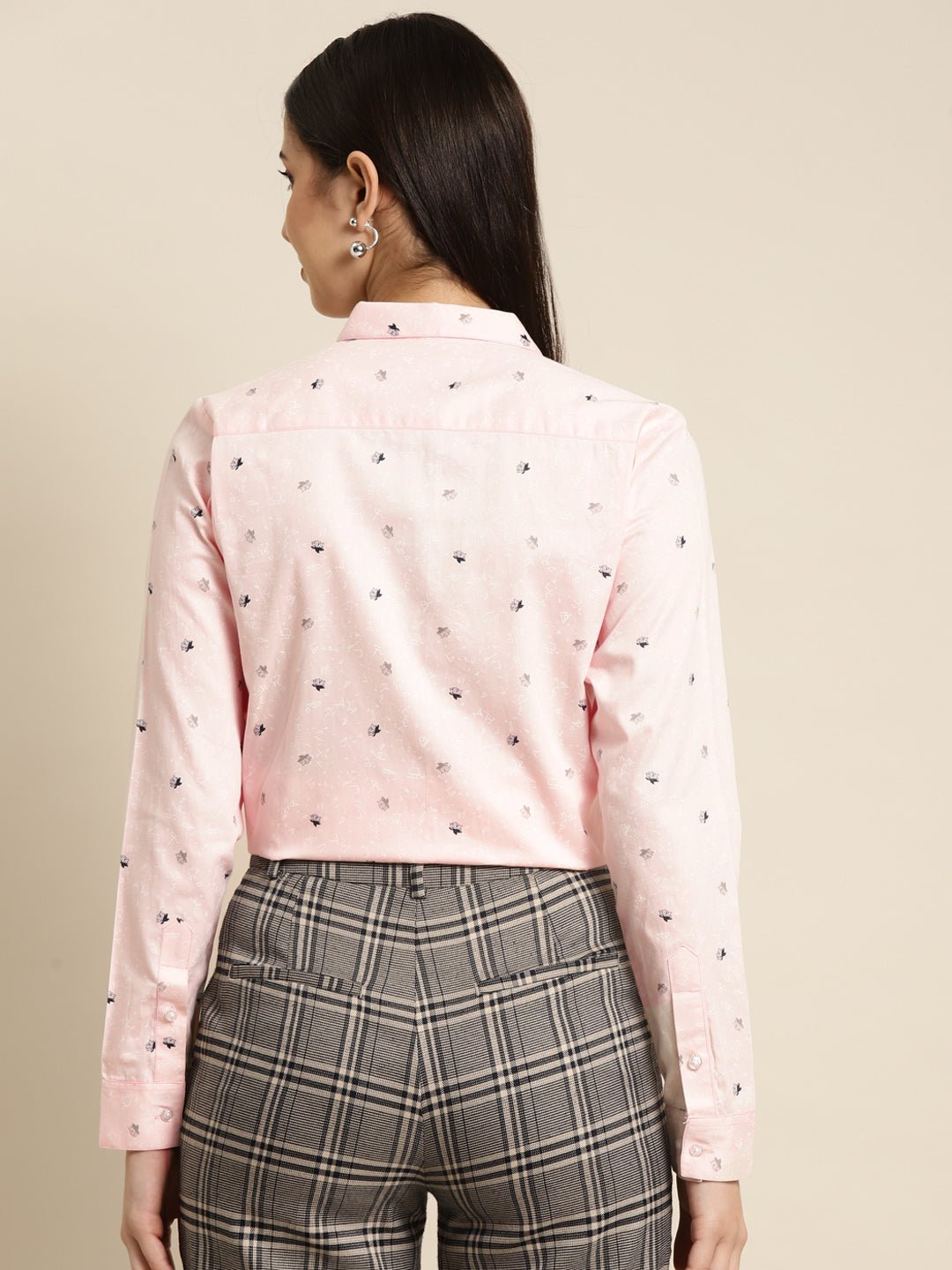 Women Pink Printed Pure Cotton Slim Fit Formal Shirt - #folk republic#