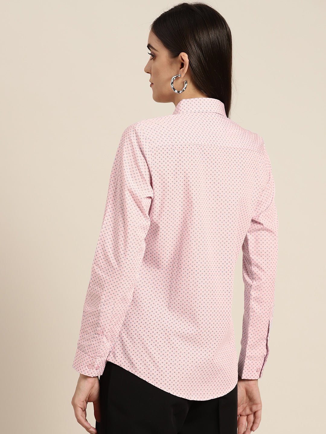 Women Pink Prints Pure Cotton Slim Fit Formal Shirt - #folk republic#