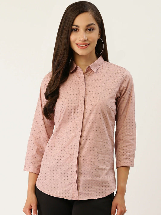 Women Pink Prints Pure Cotton Slim Fit Formal Shirt - #folk republic#