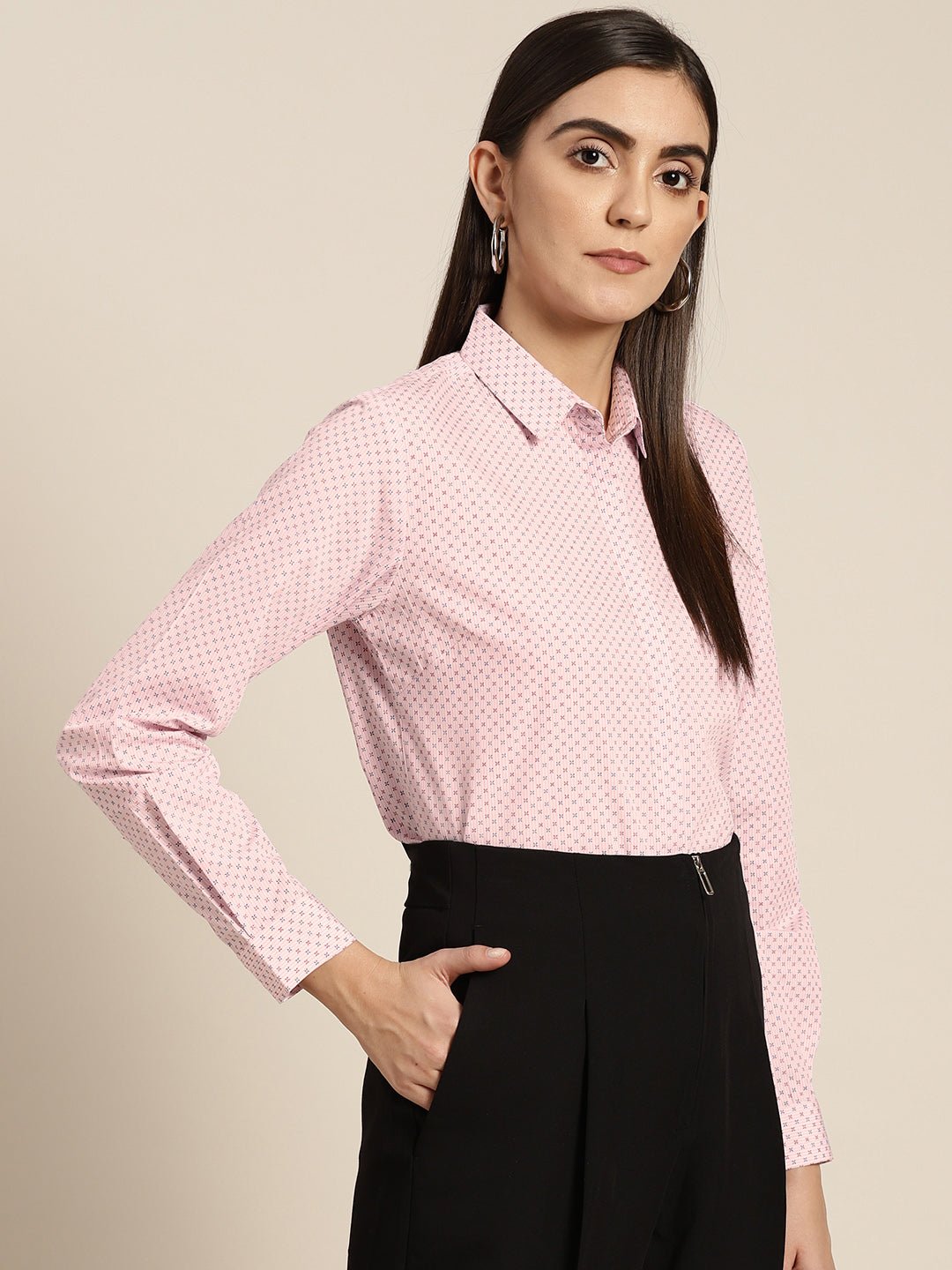 Women Pink Prints Pure Cotton Slim Fit Formal Shirt - #folk republic#