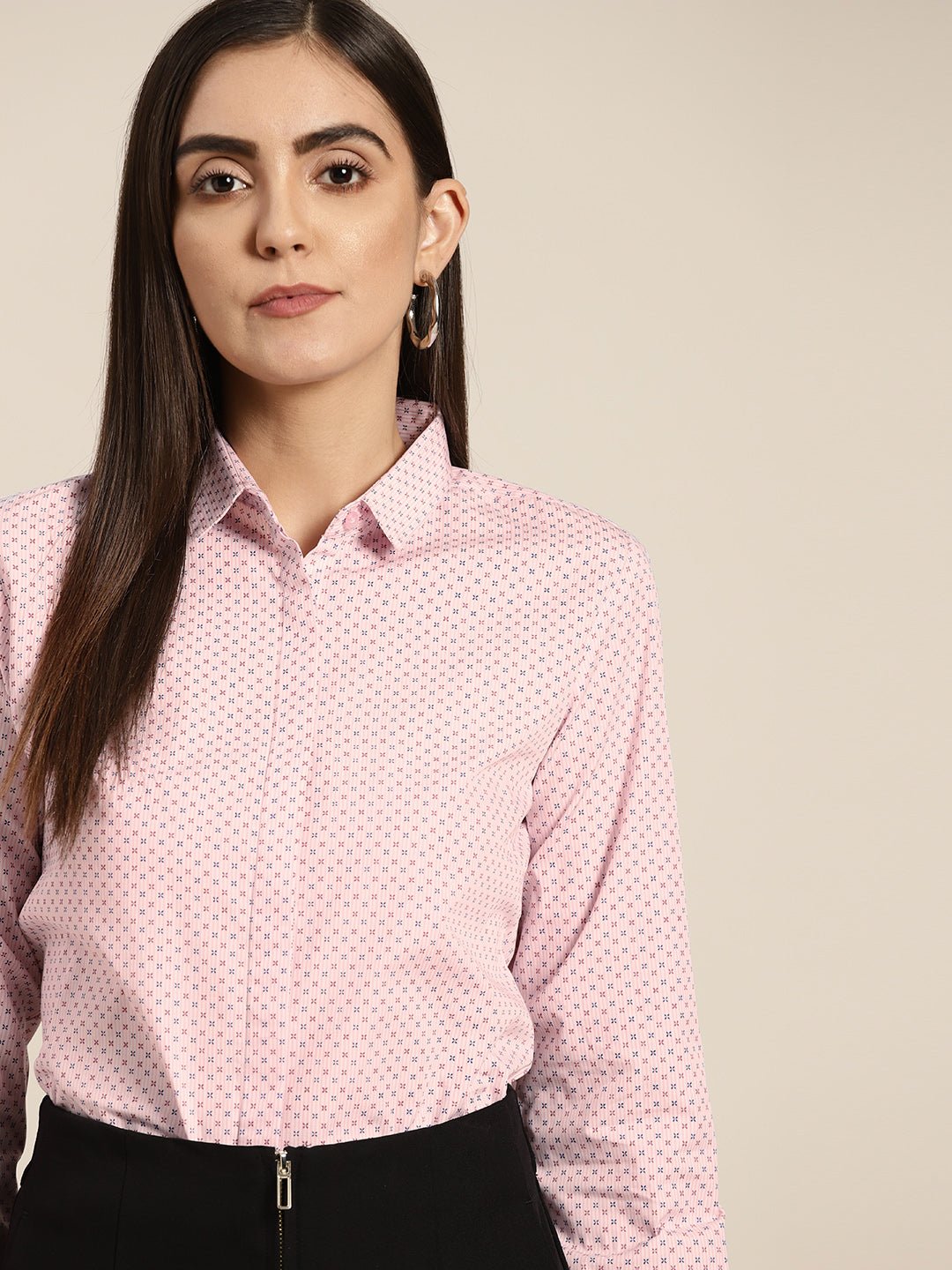 Women Pink Prints Pure Cotton Slim Fit Formal Shirt - #folk republic#