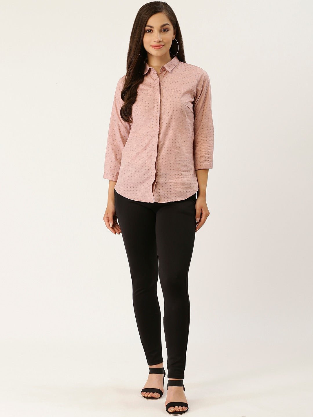 Women Pink Prints Pure Cotton Slim Fit Formal Shirt - #folk republic#