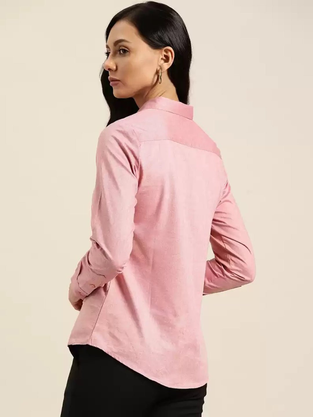 Women Pink Solid Chambray Cotton Rich Slim Fit Formal Shirt - #folk republic#