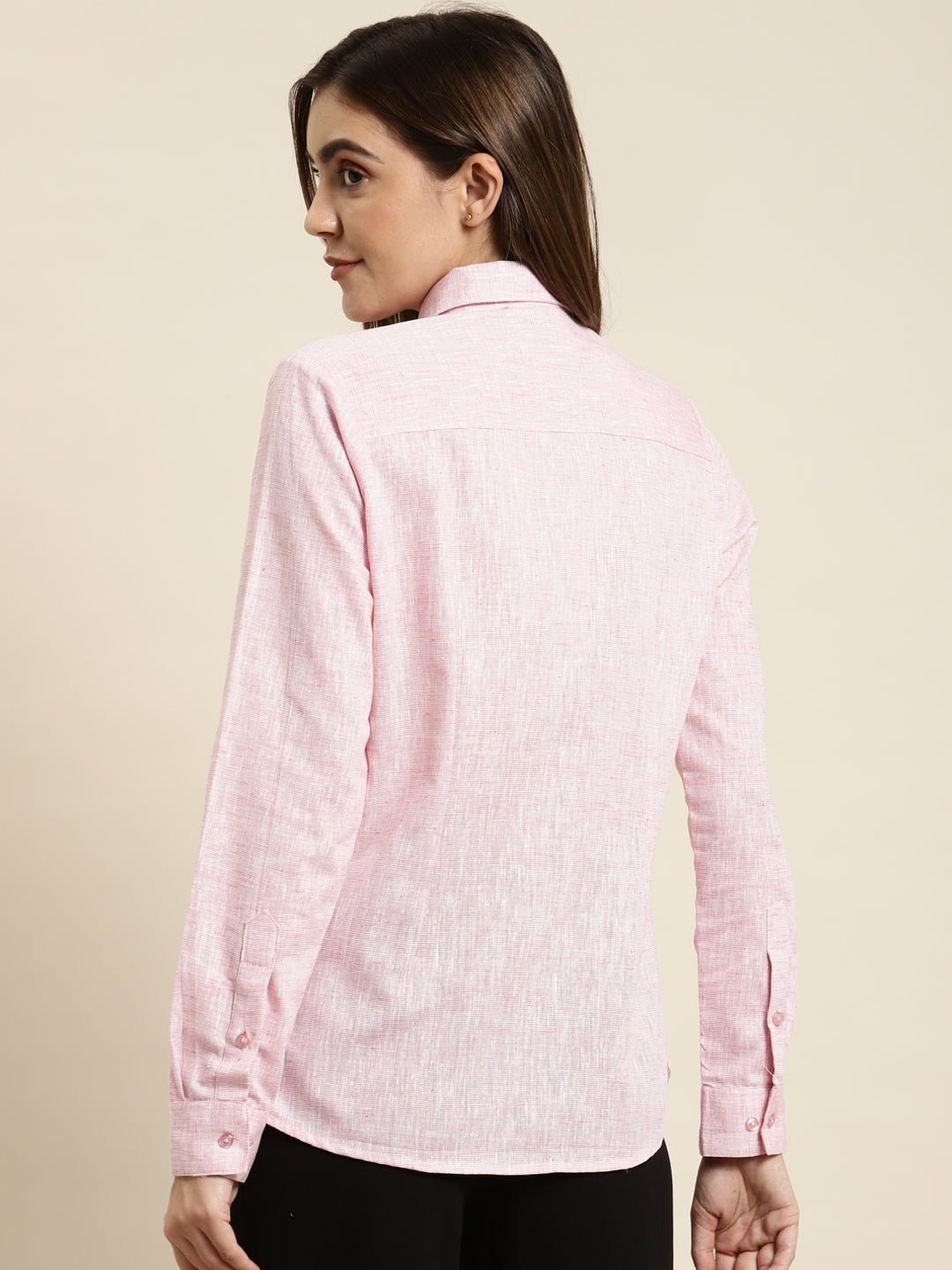 Women Pink Solid Pure Cotton Regular Fit Formal Shirt - #folk republic#