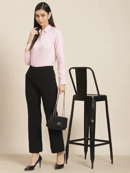 Women Pink Solid Satin Pure Cotton Slim Fit Formal Shirt - #folk republic#