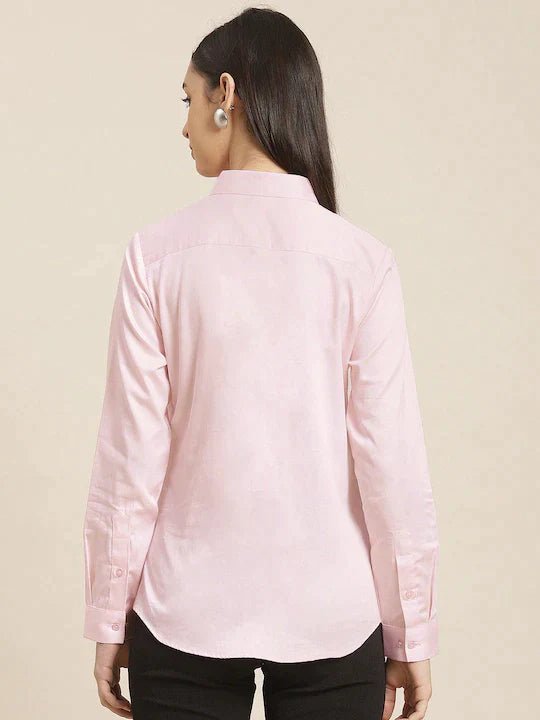 Women Pink Solid Satin Pure Cotton Slim Fit Formal Shirt - #folk republic#