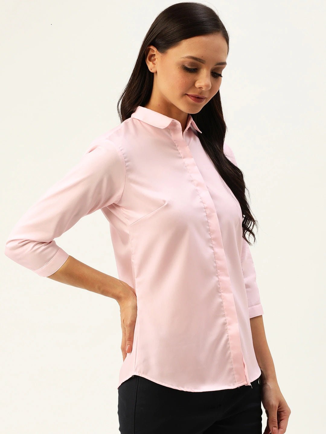 Women Pink Solids Pure Cotton Slim Fit Formal Shirt - #folk republic#