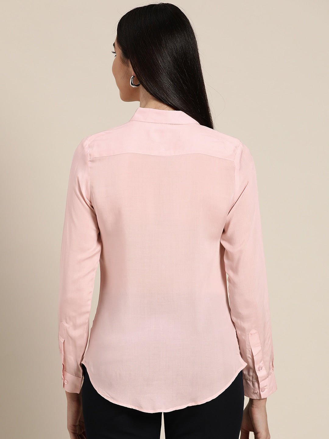 Women Pink Solids Viscose Rayon Slim Fit Formal Shirt - #folk republic#