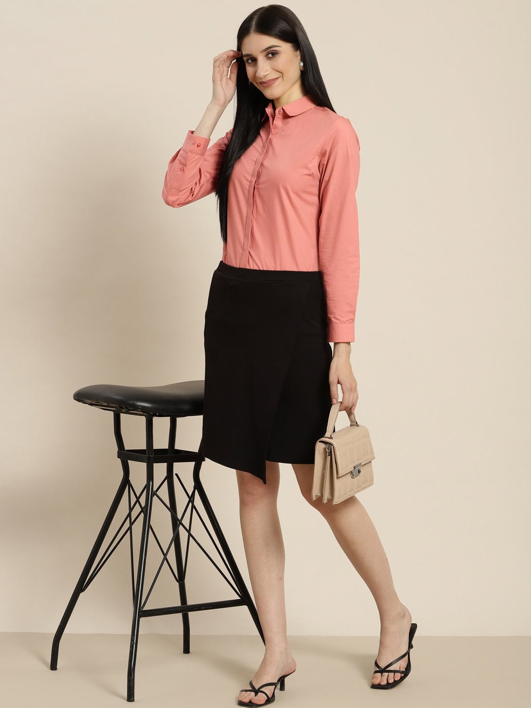 Women Punch Solids Pure Cotton Slim Fit Formal Shirt - #folk republic#