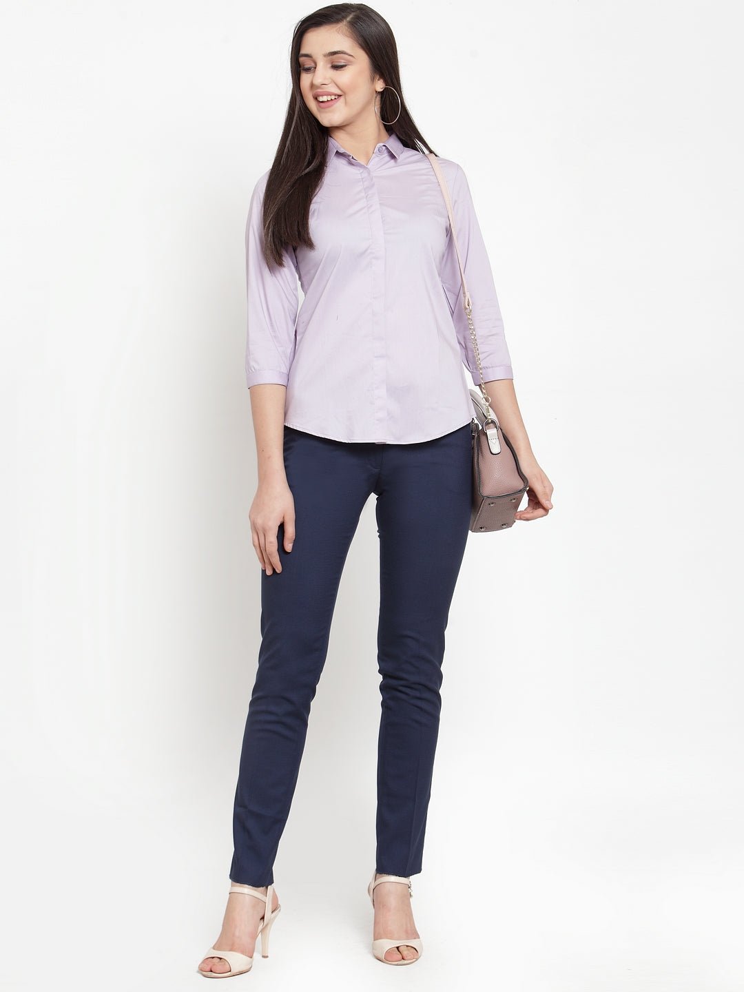 Women Purple Cotton Elastane Solid Slim Fit Formal Shirt - #folk republic#