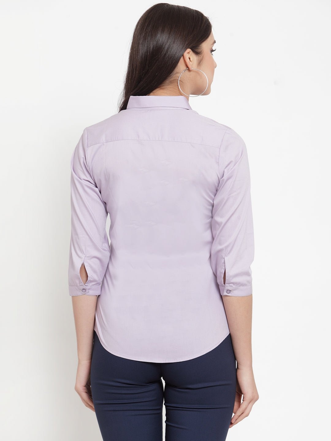 Women Purple Cotton Elastane Solid Slim Fit Formal Shirt - #folk republic#