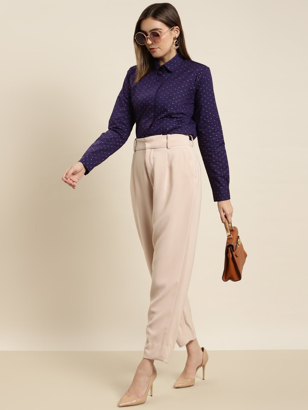 Women Purple Solid Pure Cotton Regular Fit Formal Shirt - #folk republic#