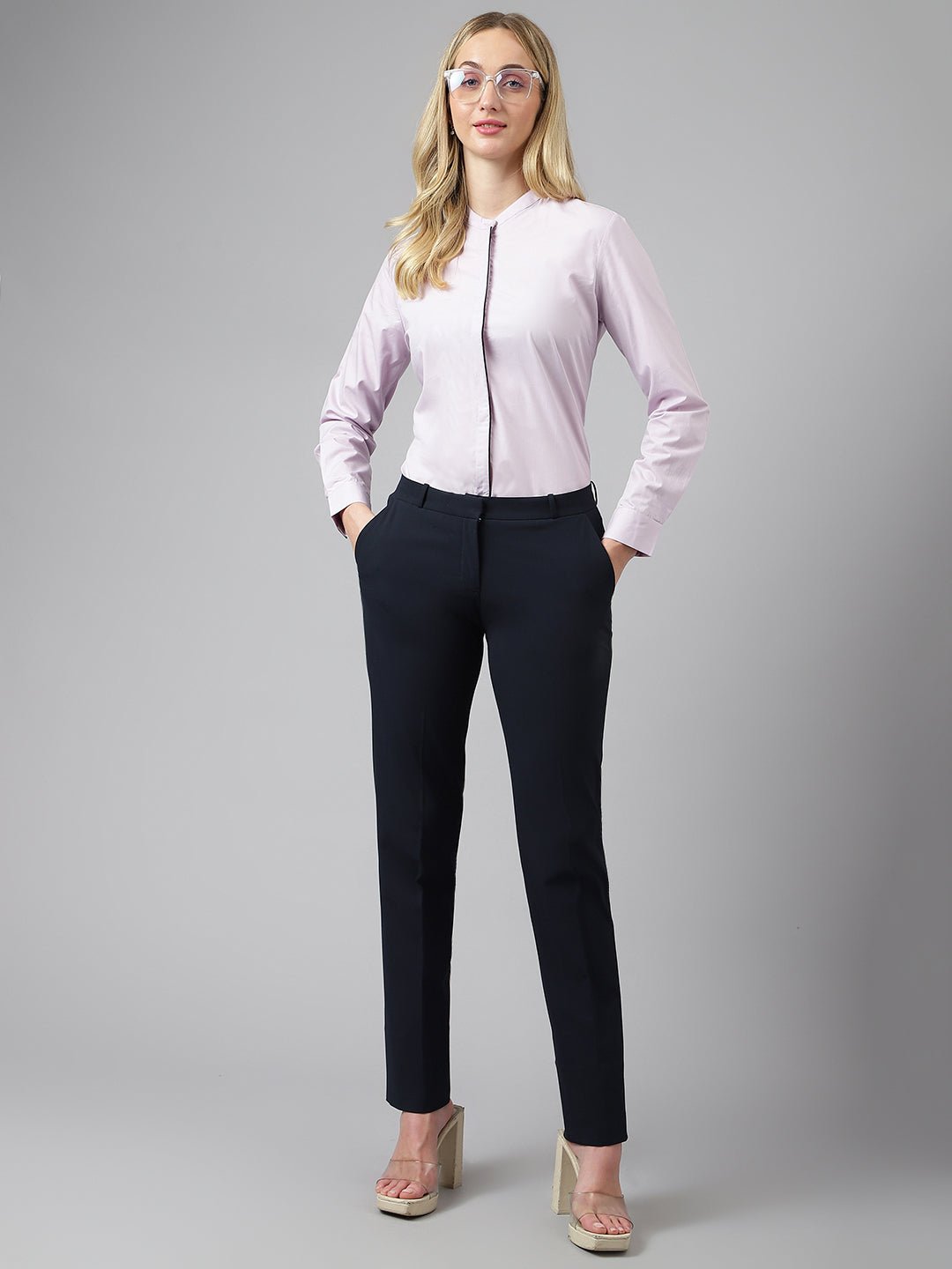 Women Purple Solid Pure Cotton Regular Fit Formal Shirt - #folk republic#