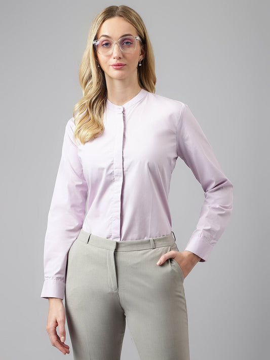 Women Purple Solid Pure Cotton Regular Fit Formal Shirt - #folk republic#